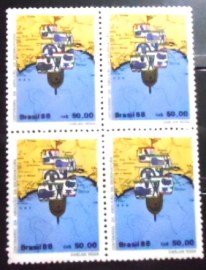 Quadra de selos postais do Brasil de 1988 Navio Negreiro