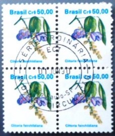Quadra de selos postais do Brasil de 1990 Sombreiro