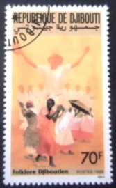Selo postal de Djibouti de 1989 Different People Dancing