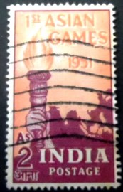 Selo postal da Índia de 1951 Torch in Front of Map of Asia