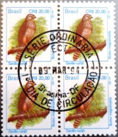 Quadra de selos postais do Brasil de 1994 Gavião-carijó