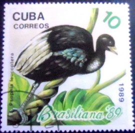 Selo postal de Cuba de 1989 Pale-winged Trumpeter