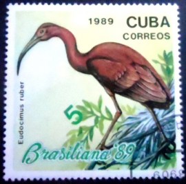Selo postal de Cuba de 1989 Scarlet Ibis