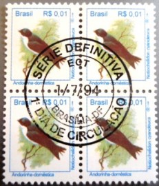 Quadra de selos postais do Brasil de 1994 Andorinha