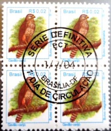 Quadra de selos postais do Brasil de 1994 Gavião-carijó