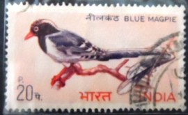 Selo postal da Índia de 1968 Red-billed Blue Magpie