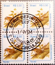 Quadra de selos postais do Brasil de 1994 Tico-tico