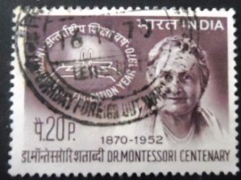 Selo postal da Índia de 1970 Dr. Maria Montessori