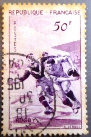 Selo postal da França de 1956 Rugby