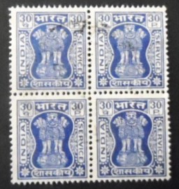 Quadra de selos postais da Índia de 1973 Capital of Asoka Pillar