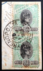 Par de selos postais do Brasil de 1894 Alegoria da República 300 JP