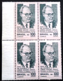 Quadra de selos postais Marmorizados do Brasil de 1965 Presidente Saragat