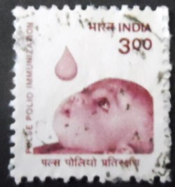 Selo postal da Índia de 1998 Baby and Drop of Polio Vaccine