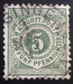 Selo postal de Wurttemberg de 1890 Numeral in Circle 5