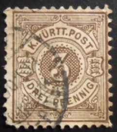 Selo postal de Wurttemberg de 1890 Numeral in Circle 3