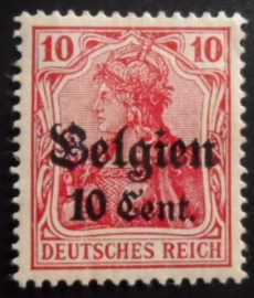 Selo postal da Bélgica de 1916 Germania 10