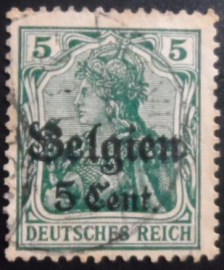 Selo postal da Bélgica de 1916 Germania 5