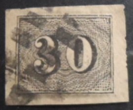 Selo postal do Brasil de 1850 Olho-de-cabra 30 JP 1