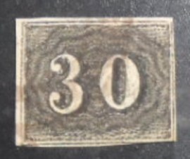 Selo postal do Brasil de 1850 Olho-de-cabra 30 JP 2