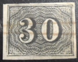 Selo postal do Brasil de 1850 Olho-de-cabra 30 JP 3