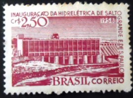 Selo postal do Brasil de 1958 Usina Salto Grande