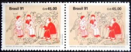 Par de selos postais do Brasil de 1991 Leonardo Mota