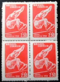 Quadra de selos postais do Brasil de 1958 VIII Jogos Infantis