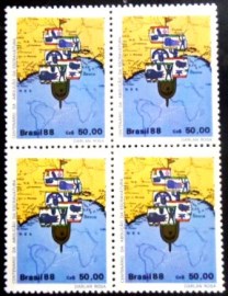 Quadra de selos postais do Brasil de 1988 Navio Negreiro M