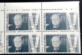 Quadra de selos marmorizados do Brasil de 1965 Sir Winston Churchill