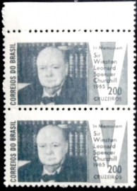 Par de selos marmorizados do Brasil de 1965 Sir Winston Churchill