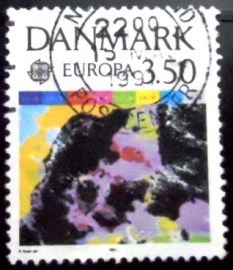 Selo postal da Dinamarca de 1991 Satellite picture of Denmark 3,50