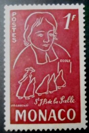 Selo postal de Monaco de 1954 Saint Jean Baptiste de la Salle
