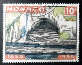 Selo postal de Mônaco de 1958 Grotto of Lourdes in 1858