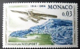 Selo postal de Monaco de 1964 Plane Nieuport over Monte Carlo