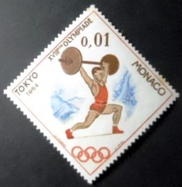 Selo postal de Mônaco de 1984 Weightlifter