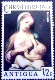 Selo postal de Antigua de 1975 Campori Madonna by Correggio