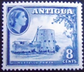 Selo postal de Antigua de 1953 Martello tower 8