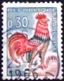 Selo postal da França de 1966 Gallic Cock 30