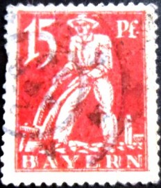 Selo postal da Alemanha Bavária 1920 Plowman 15 U