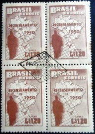 Quadra de selos postais do Brasil de 1950 6º Recenseamento Geral