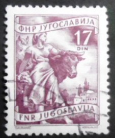 Selo postal da Iugoslávia de 1955 Farmwoman with cattle