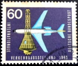 Selo postal da Alemanha de 1965 Avião a jato e cápsula espacial