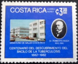 Selo postal da Costa Rica de 1982 Koch and Ministry of Public Health Building