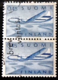 Par de selos postais da Finlândia de 1963 Aircraft Convair 440 Ux