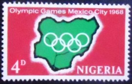 Selo postal da Nigéria de 1968 Map of Nigeria and Olympic rings