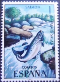 Selo postal da Espanha de 1977 Atlantic Salmon