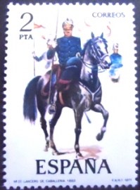 Selo postal da Espanha de 1977 Lanceiro de cavalaria 1883