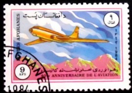 Selo postal do Afeganistão de 1984 Tupolev Tu-104A