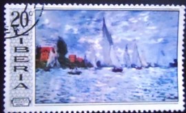 Selo postal da Libéria de 1969 Monet Regatta at Argenteul