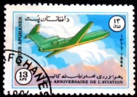 Selo postal do Afeganistão de 1984 Yakovlev Yak-42
